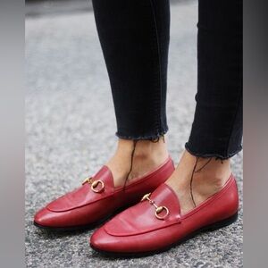GUCCI Jordaan Horsebit Rosso Ancora Red Leather Loafers sz 41